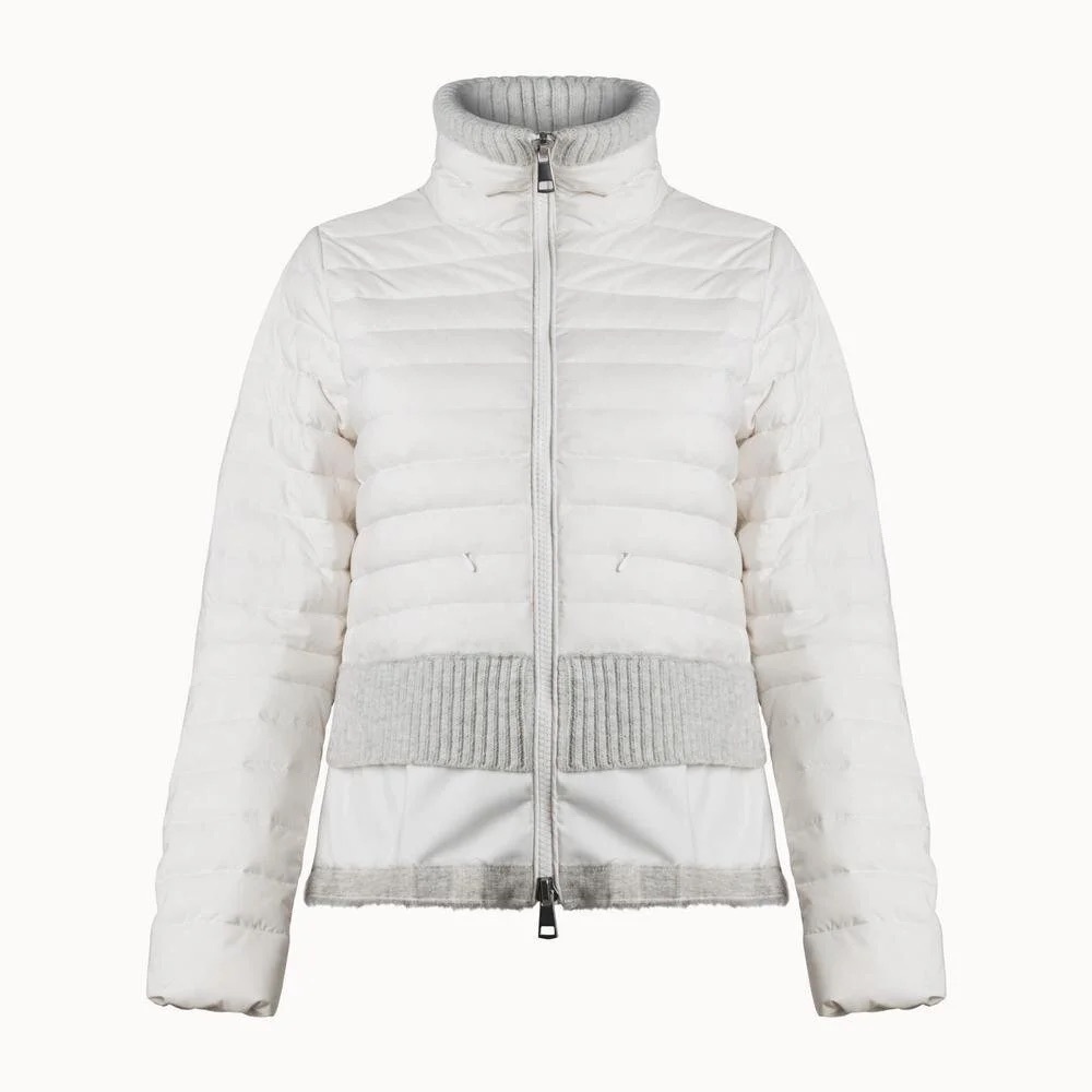 BRAND NEW Sosken Designer White Down Puffer Longline Fur Trim Jacket Coat L XL